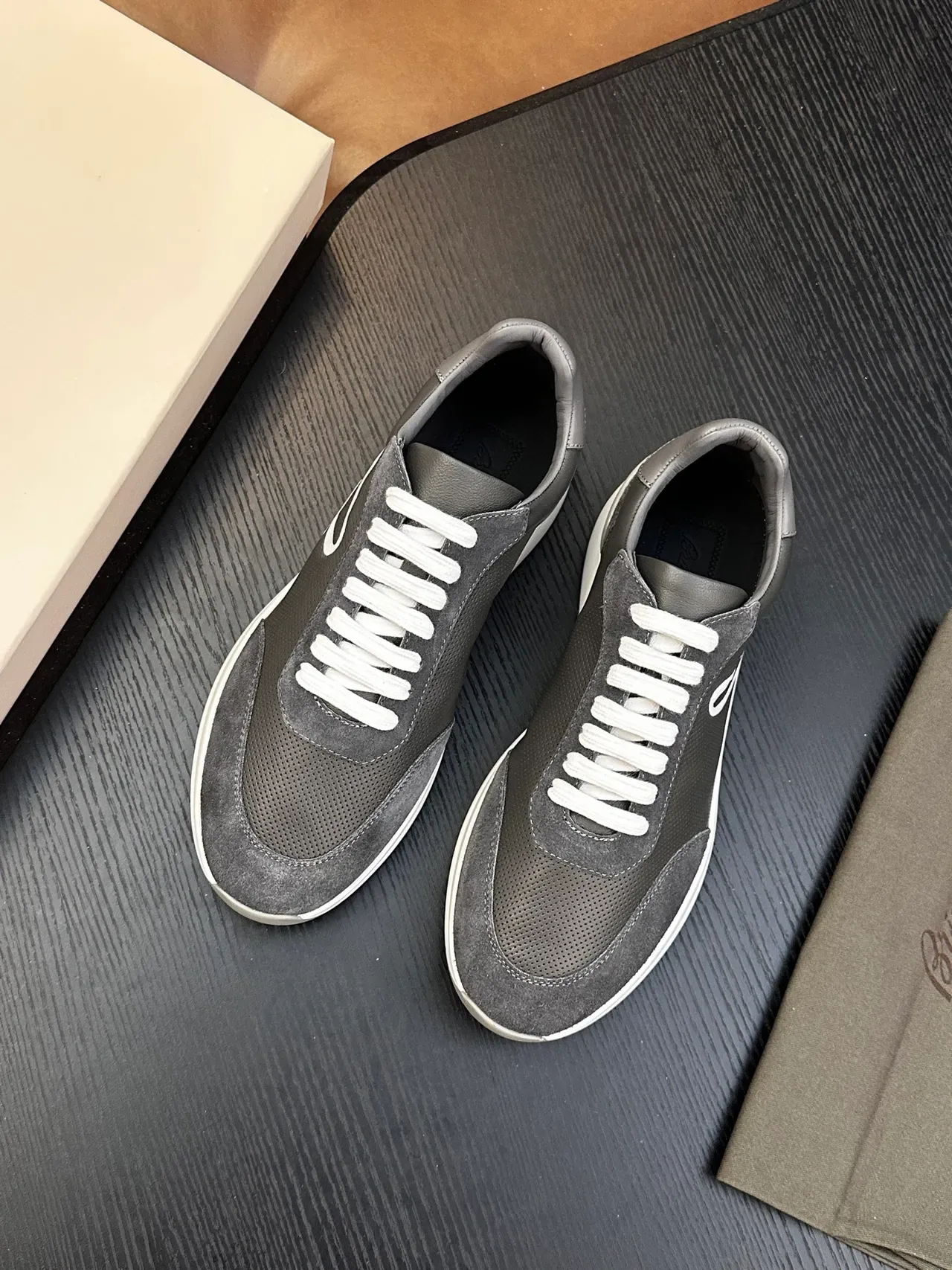 Brioni Dark Gray Suede and Mesh Lifestyle Sneaker 3