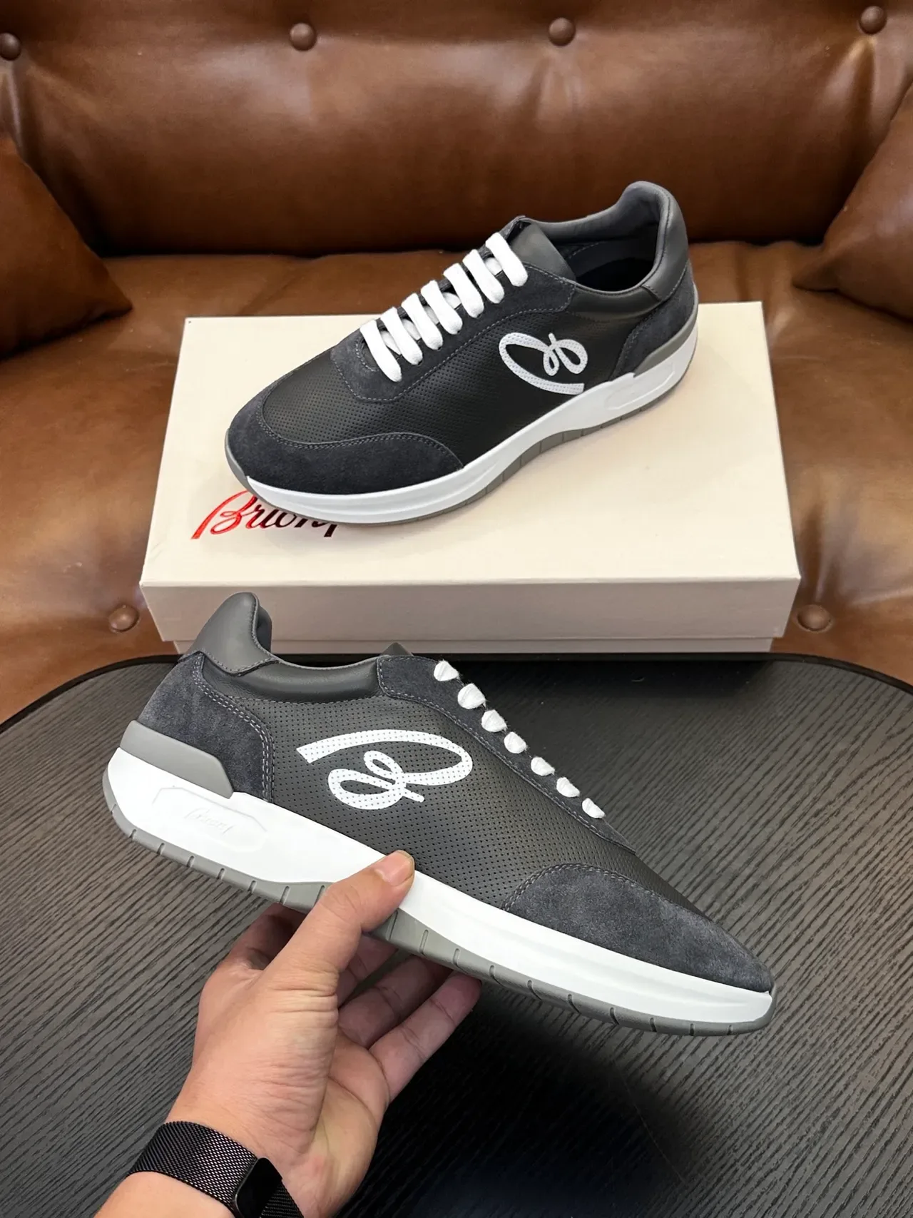 Brioni Dark Gray Suede and Mesh Lifestyle Sneaker 5