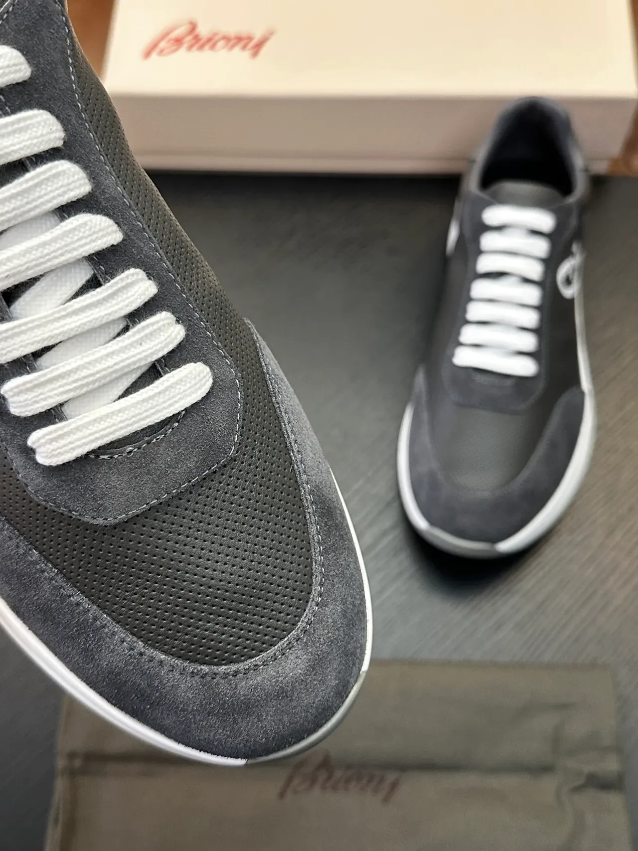 Brioni Dark Gray Suede and Mesh Lifestyle Sneaker 6