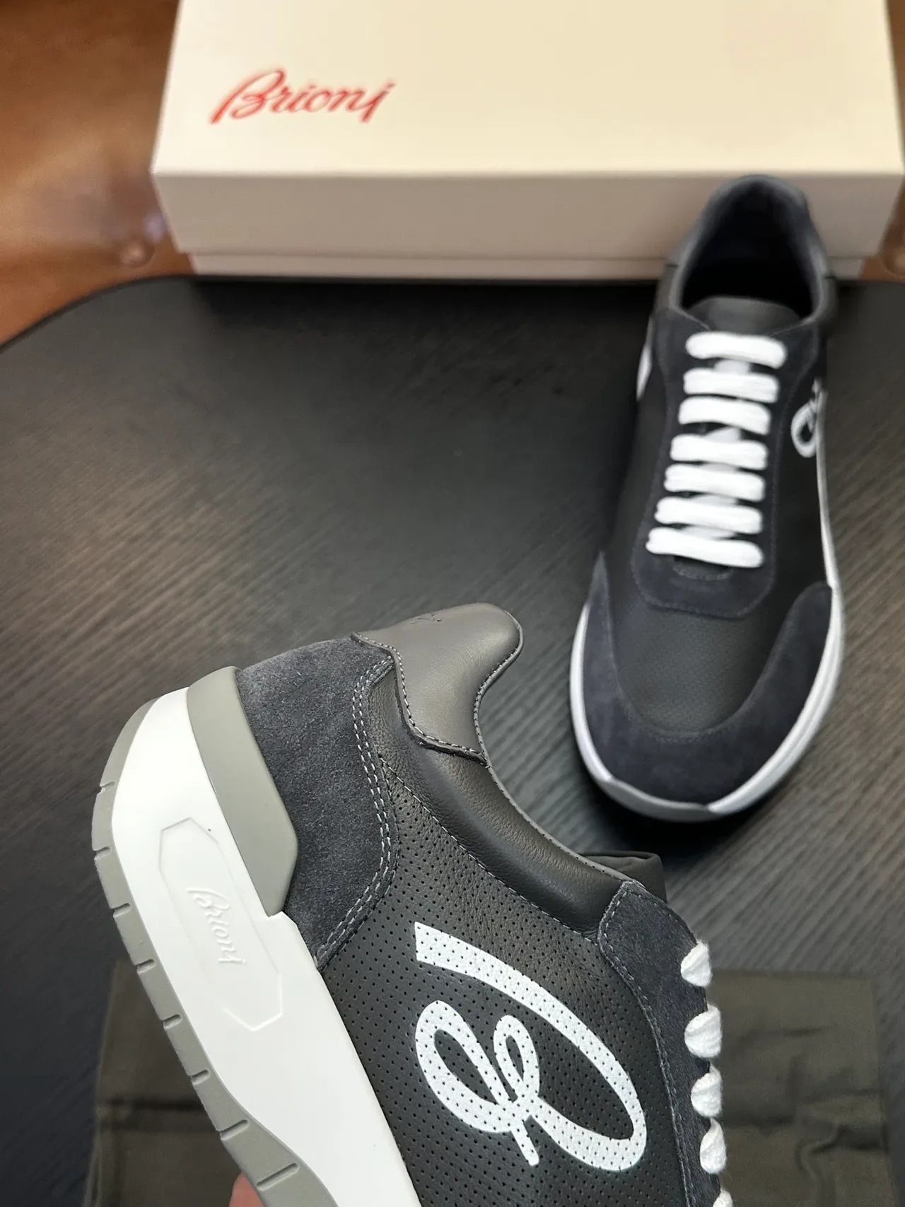 Brioni Dark Gray Suede and Mesh Lifestyle Sneaker 7