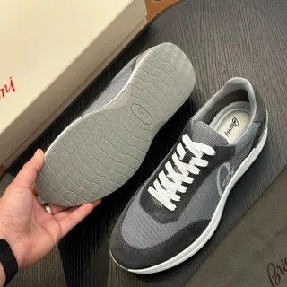 Brioni Gris Blanco Material Mixto Superior Malla Y Gamuza Paneles Sneakers Lifestyle