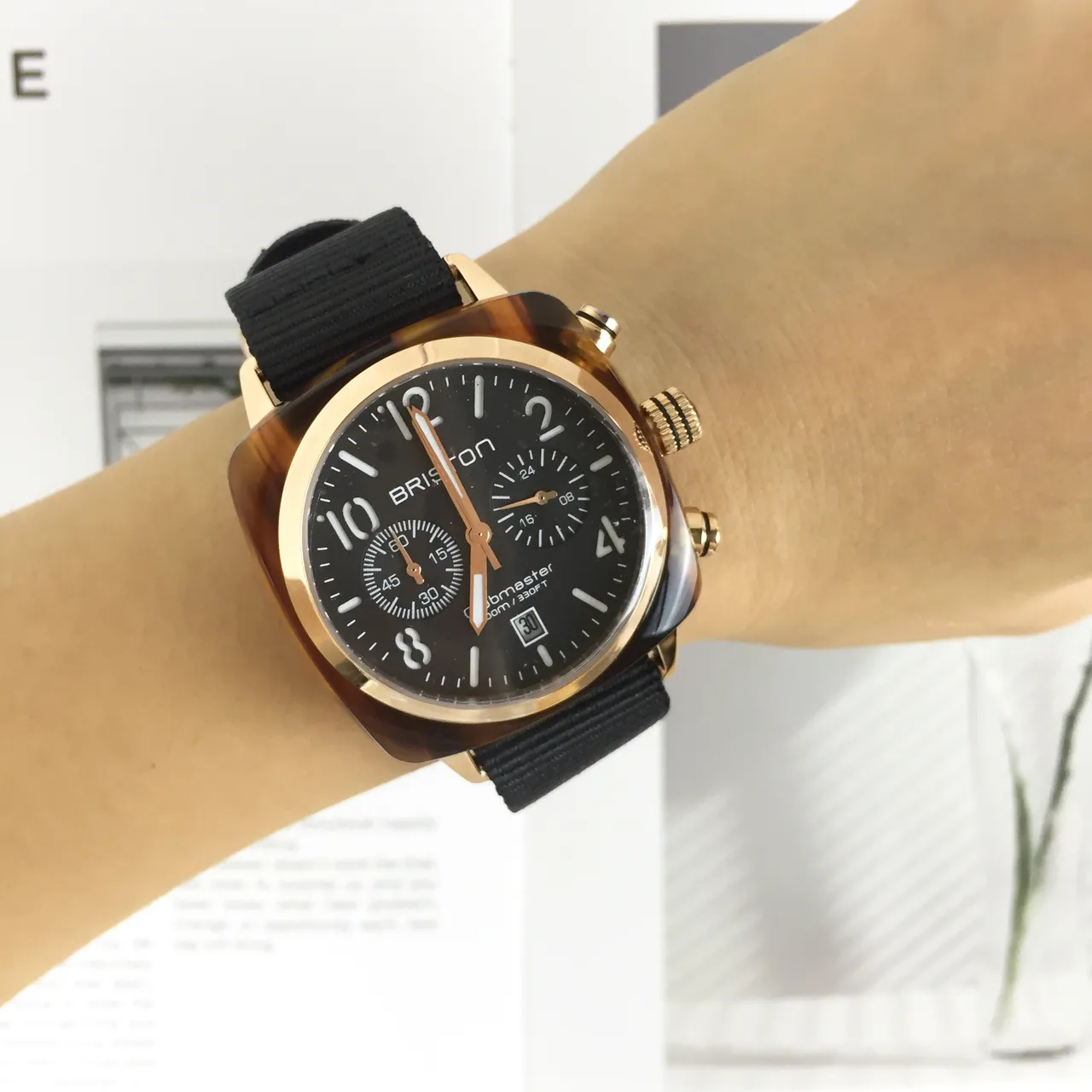 Briston Clubmaster Chronograph Black Dial Gold-Tone Case Mechanical Watch 6