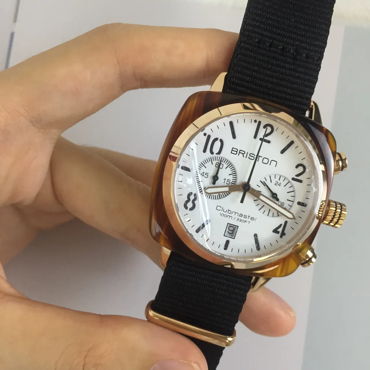 Briston Clubmaster Chronograph White Dial Black NATO Strap Mechanical Watch 8