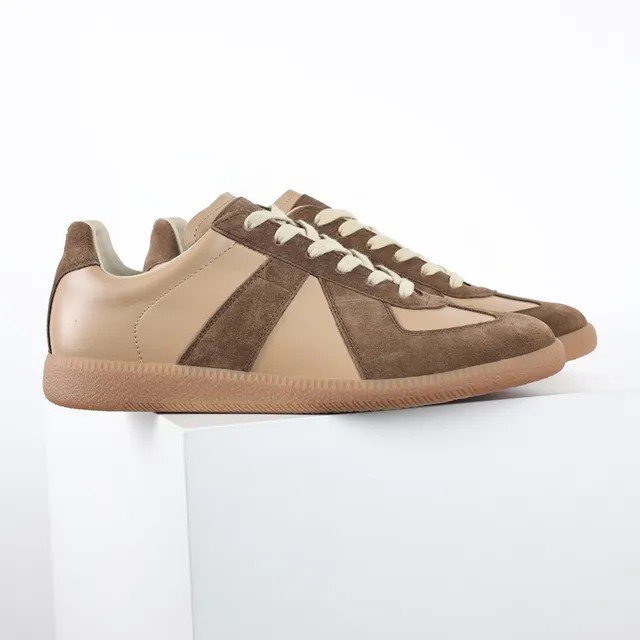Brown and Beige Two-Tone Suede Leather Lifestyle Sneakers 3