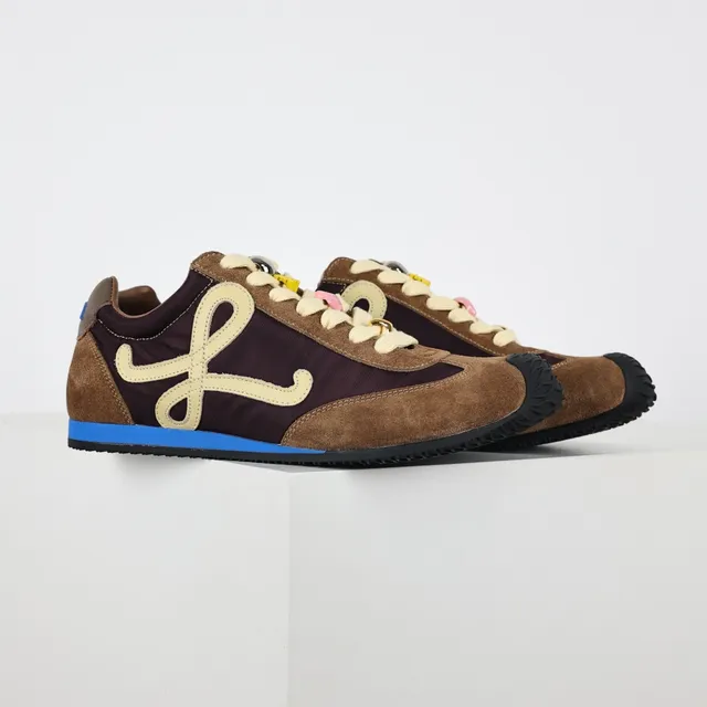 Brown and Burgundy Monogrammed Suede Nylon Sneakers 3