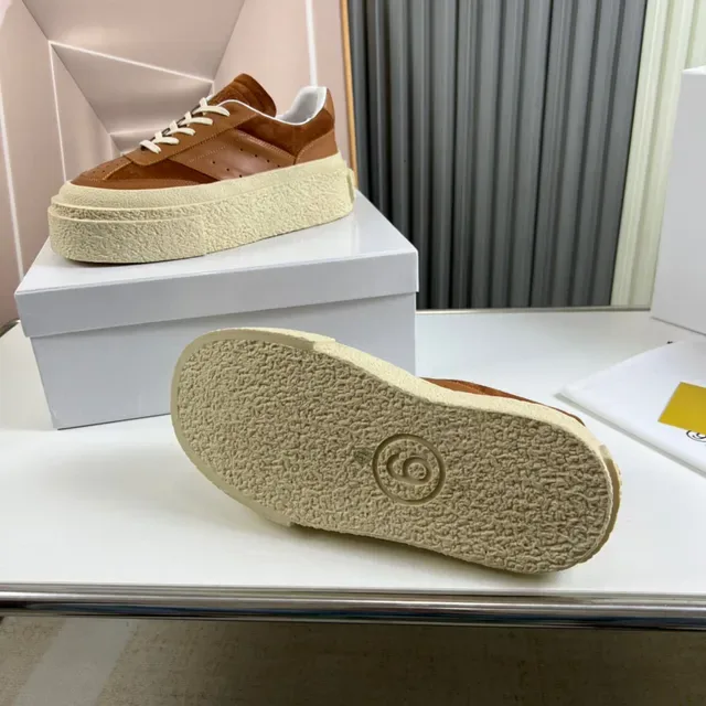 Brown and Cream Platform Suede-Leather Lifestyle Sneaker 2