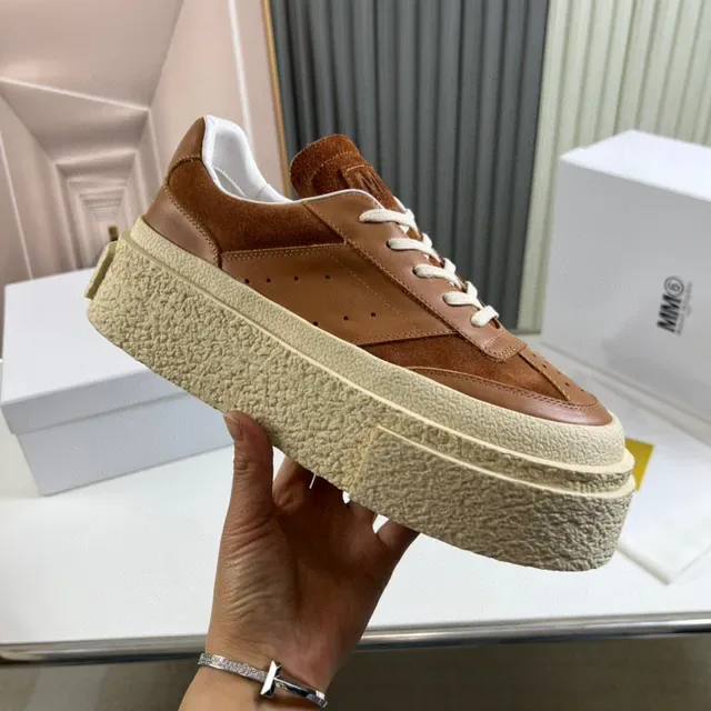 Brown and Cream Platform Suede-Leather Lifestyle Sneaker 4