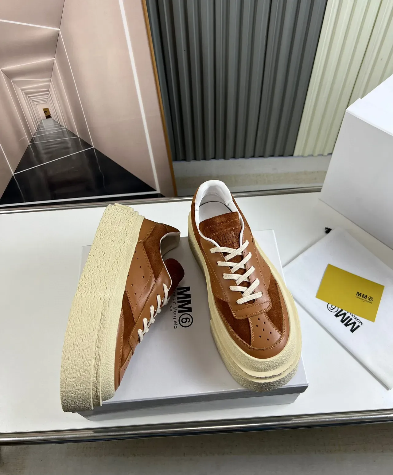 Brown and Cream Platform Suede-Leather Lifestyle Sneaker 5