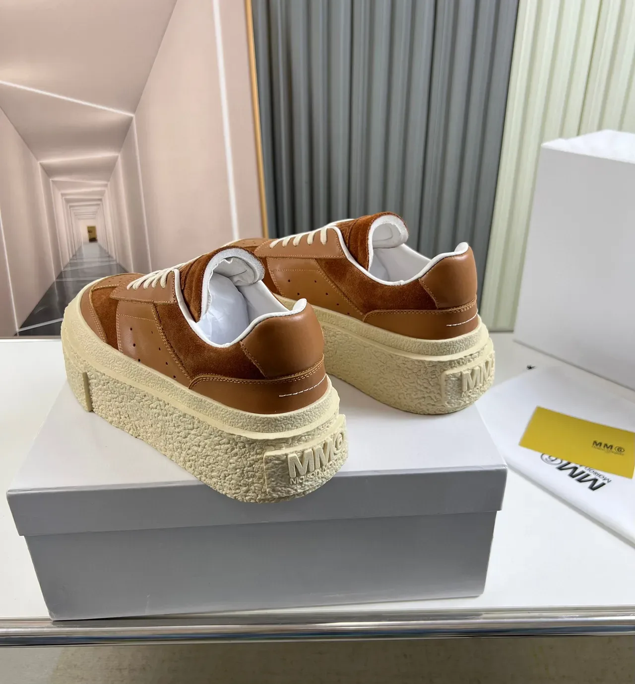 Brown and Cream Platform Suede-Leather Lifestyle Sneaker 6
