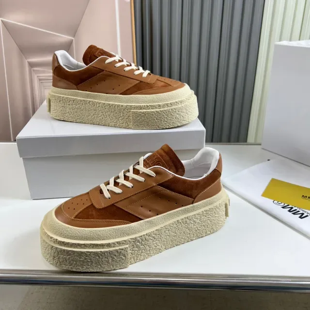 Brown and Cream Platform Suede-Leather Lifestyle Sneaker 7