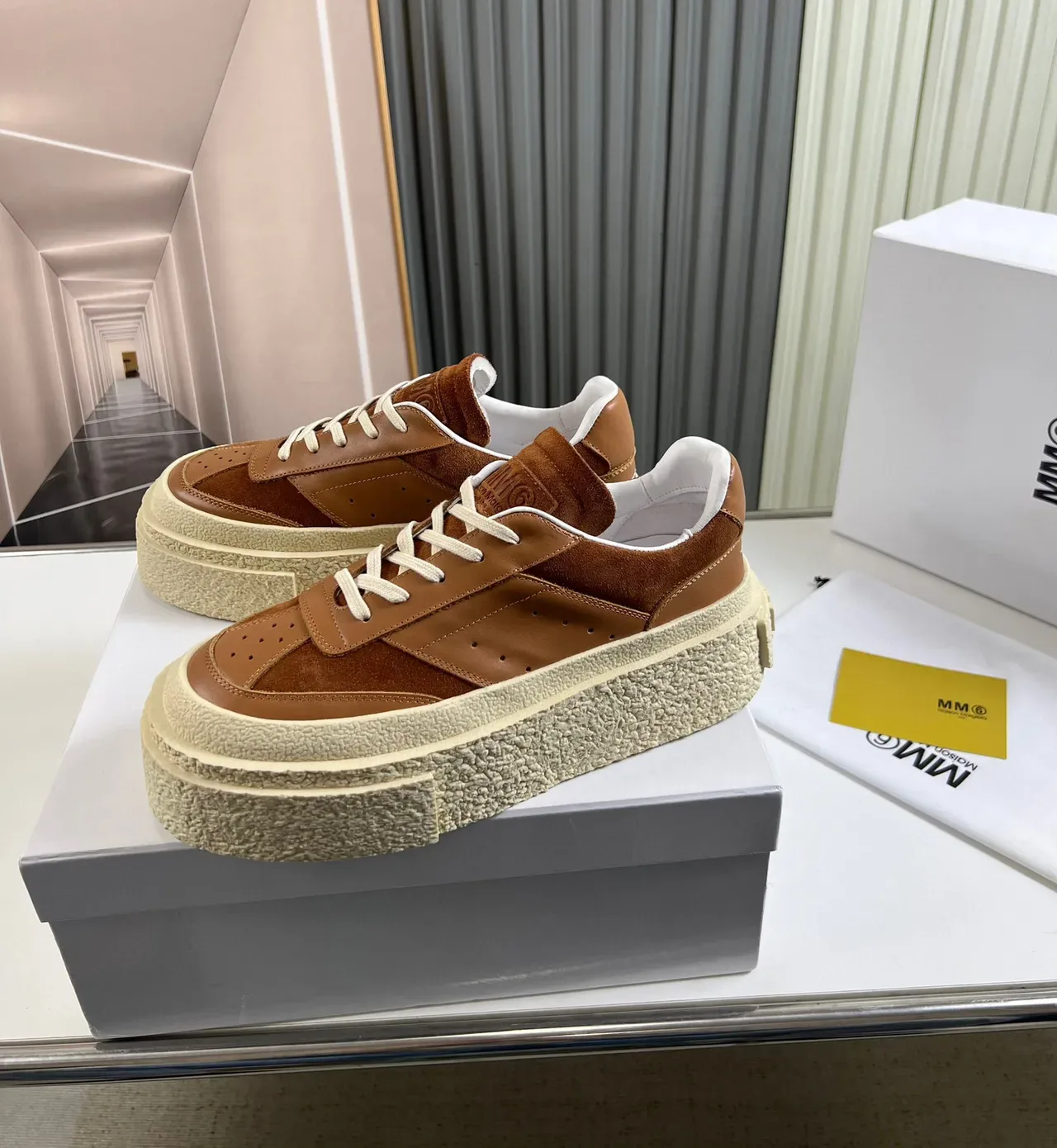 Brown and Cream Platform Suede-Leather Lifestyle Sneaker 8