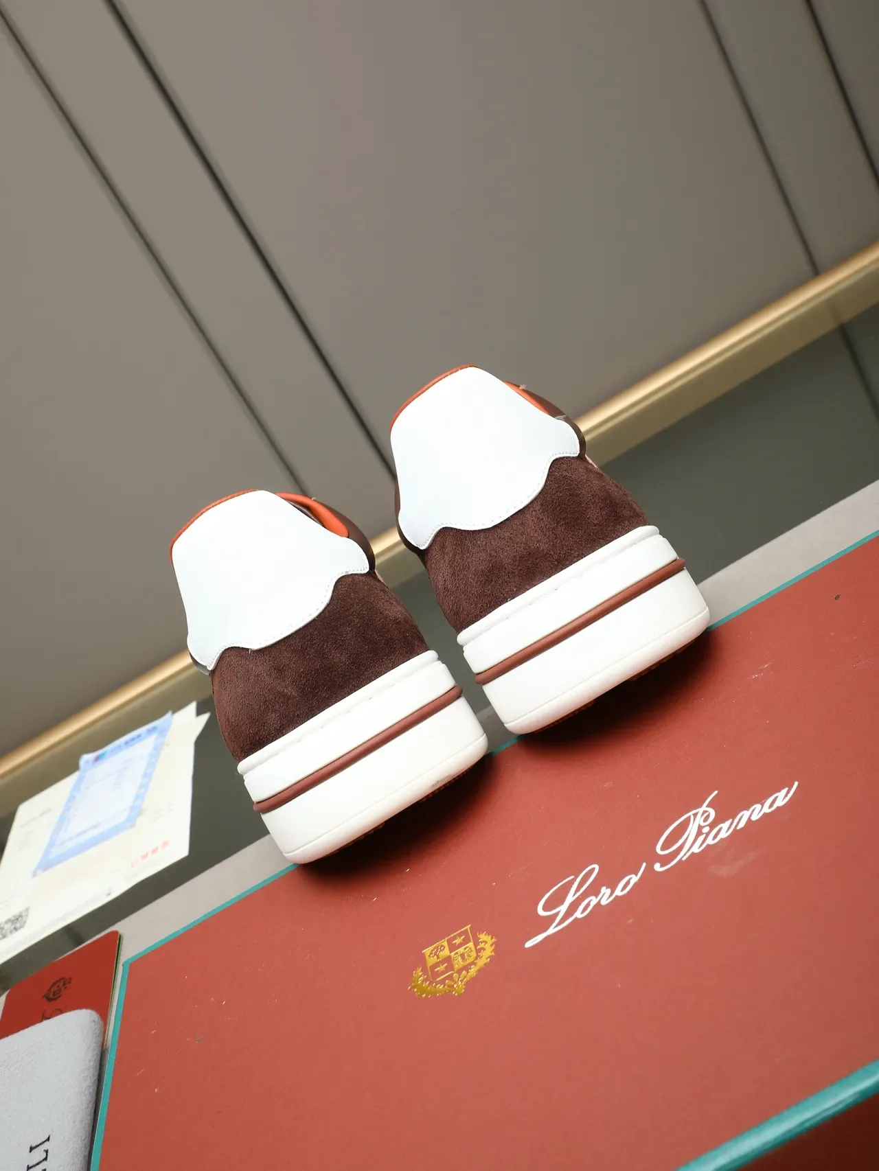 Brown and White Leather Suede Low-Top Lifestyle Sneaker 3