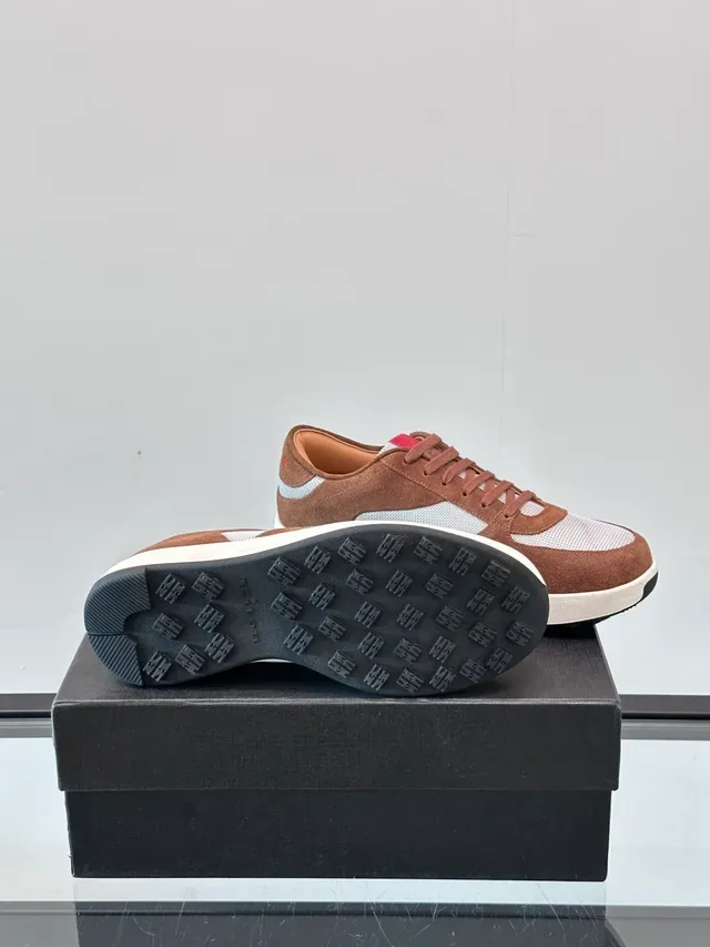 Brown and White Suede Mesh Panel Low-Top Lifestyle Sneakers 2
