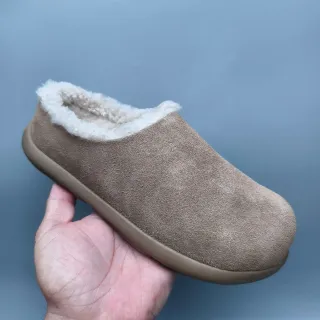 Brown Beige Suede-Like Upper Plush Shearling Lining Slippers