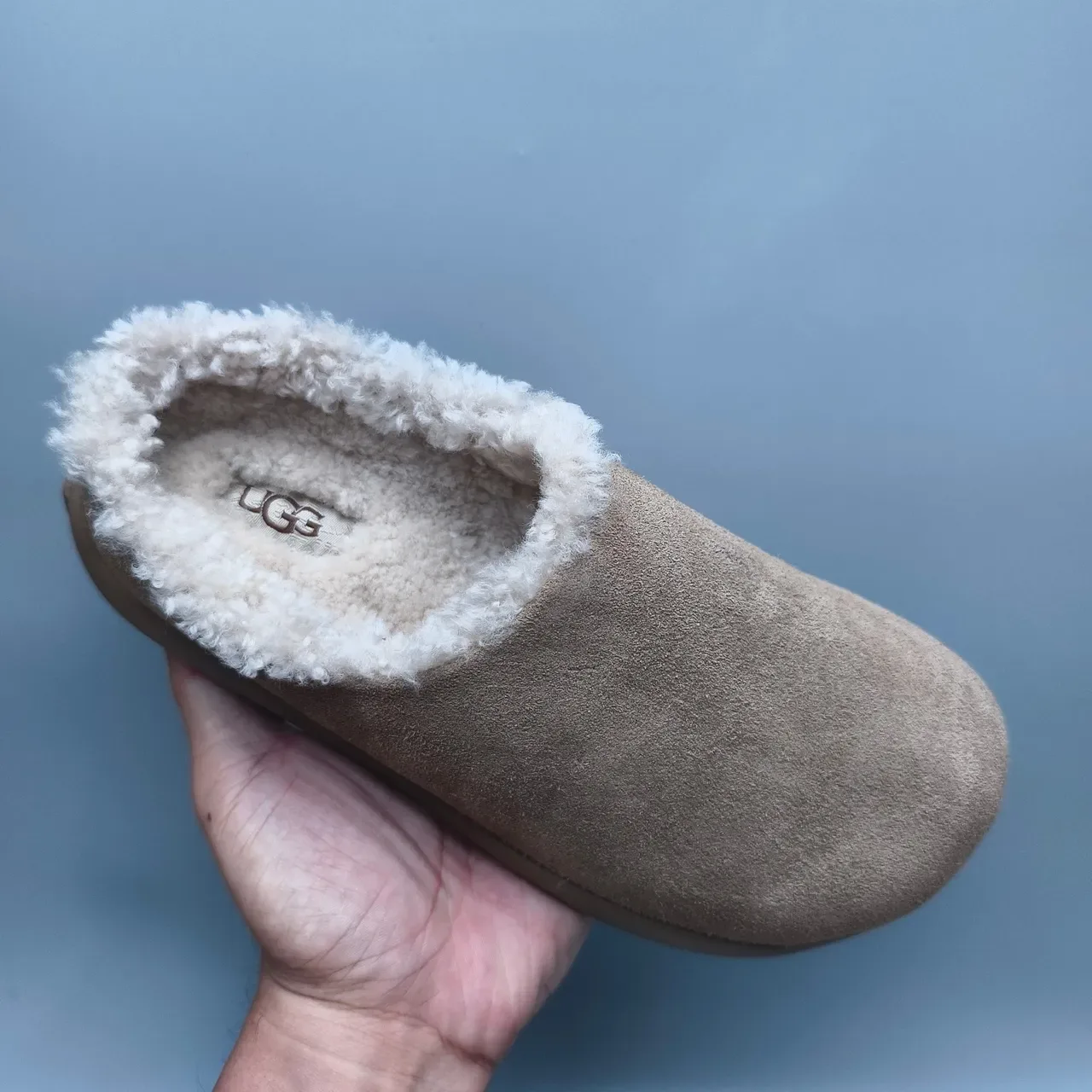 Brown Beige Suede-Like Upper Plush Shearling Lining Slippers 3