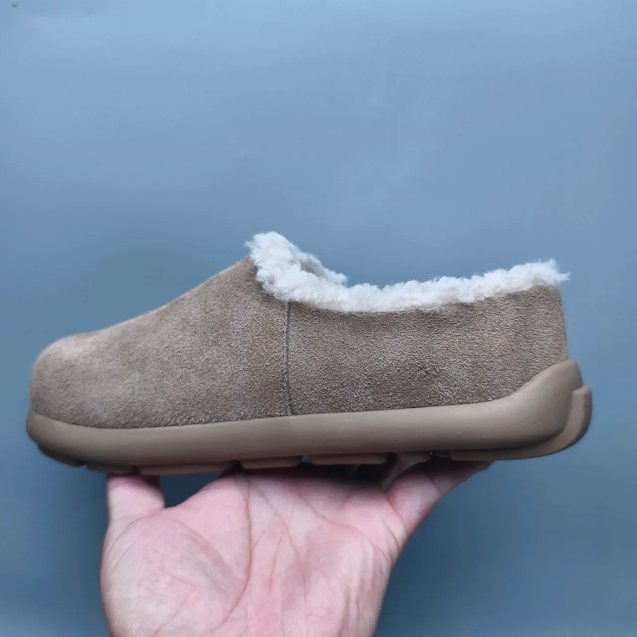 Brown Beige Suede-Like Upper Plush Shearling Lining Slippers 4