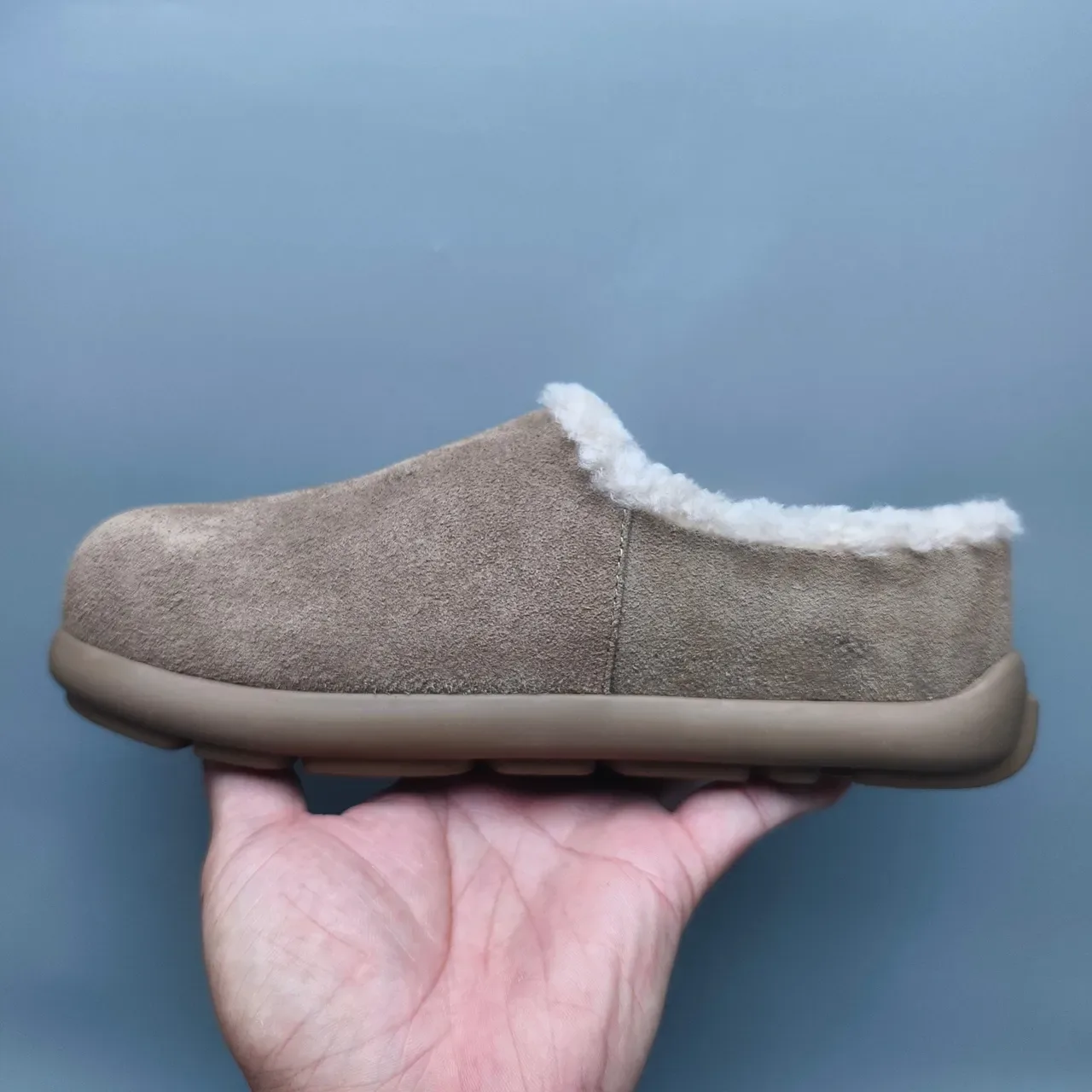 Brown Beige Suede-Like Upper Plush Shearling Lining Slippers 7