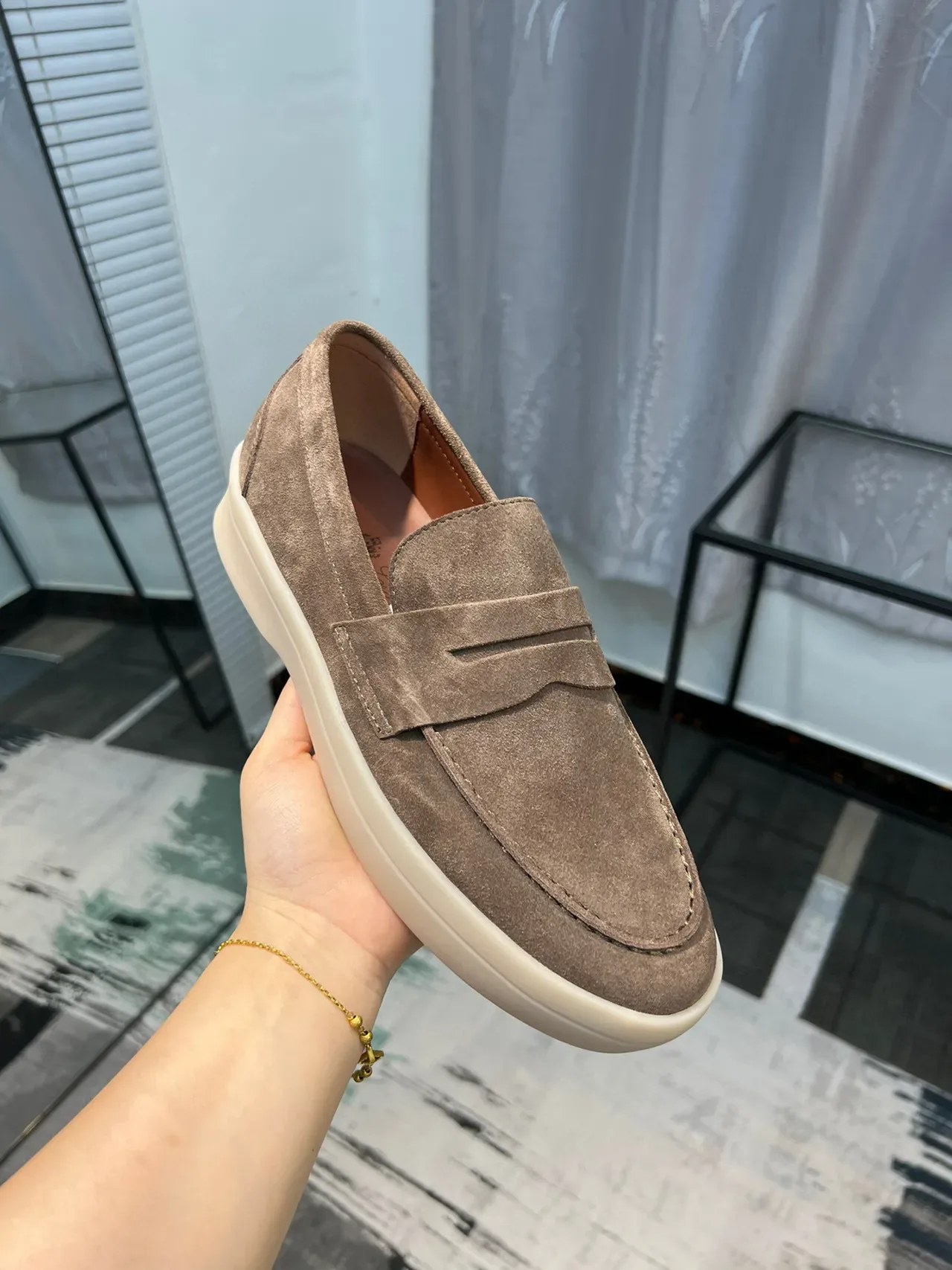 Brown Beige Suede Upper Penny Strap Loafer 5