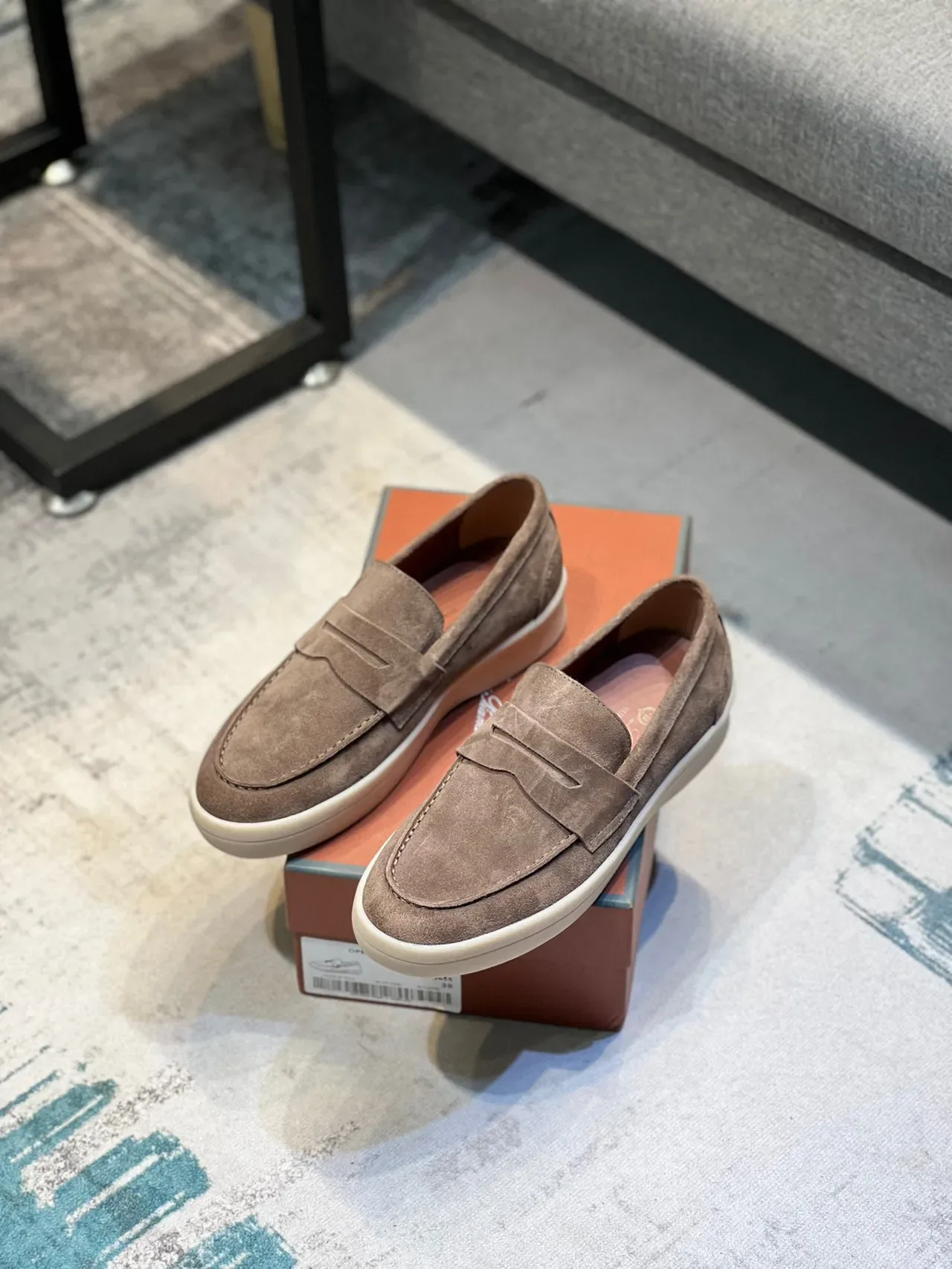 Brown Beige Suede Upper Penny Strap Loafer 6