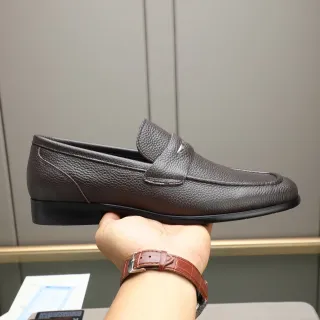 棕黑粒面皮革便士带乐福鞋