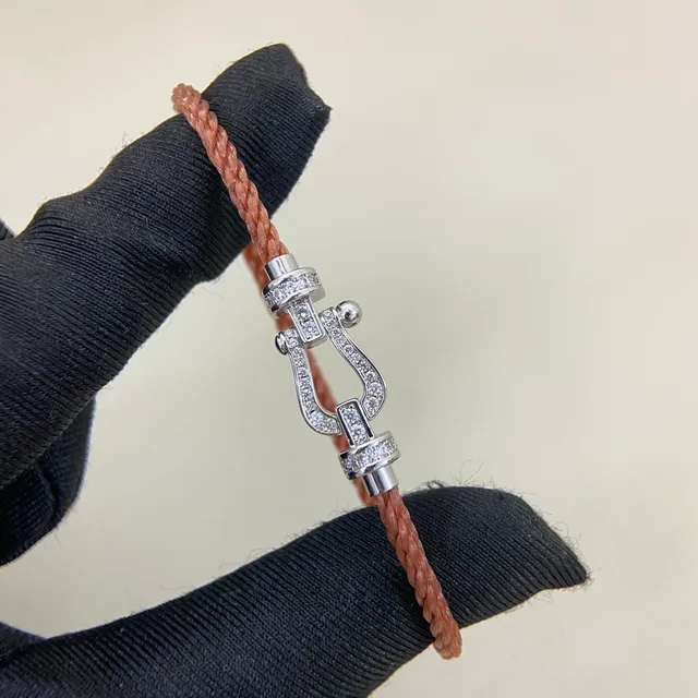Brown Blue Braided Cord Horseshoe-Shaped Clasp Bracelet 2