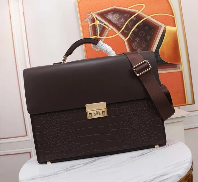 Brown Croc-Embossed and Smooth Leather Briefcase-Style Handbag 9