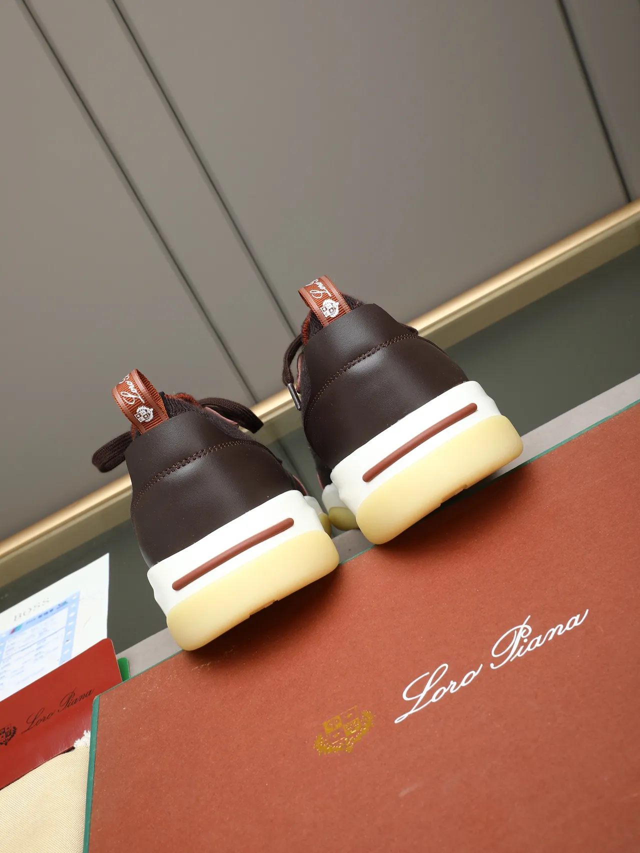 Brown Knit and Leather Platform Sole Sneaker 3