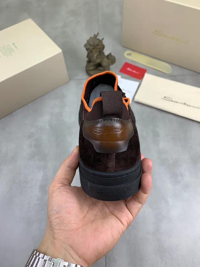 Brown Orange Suede Upper Knit Sock Collar Sneakers 3
