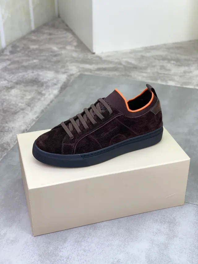 Brown Orange Suede Upper Knit Sock Collar Sneakers 4