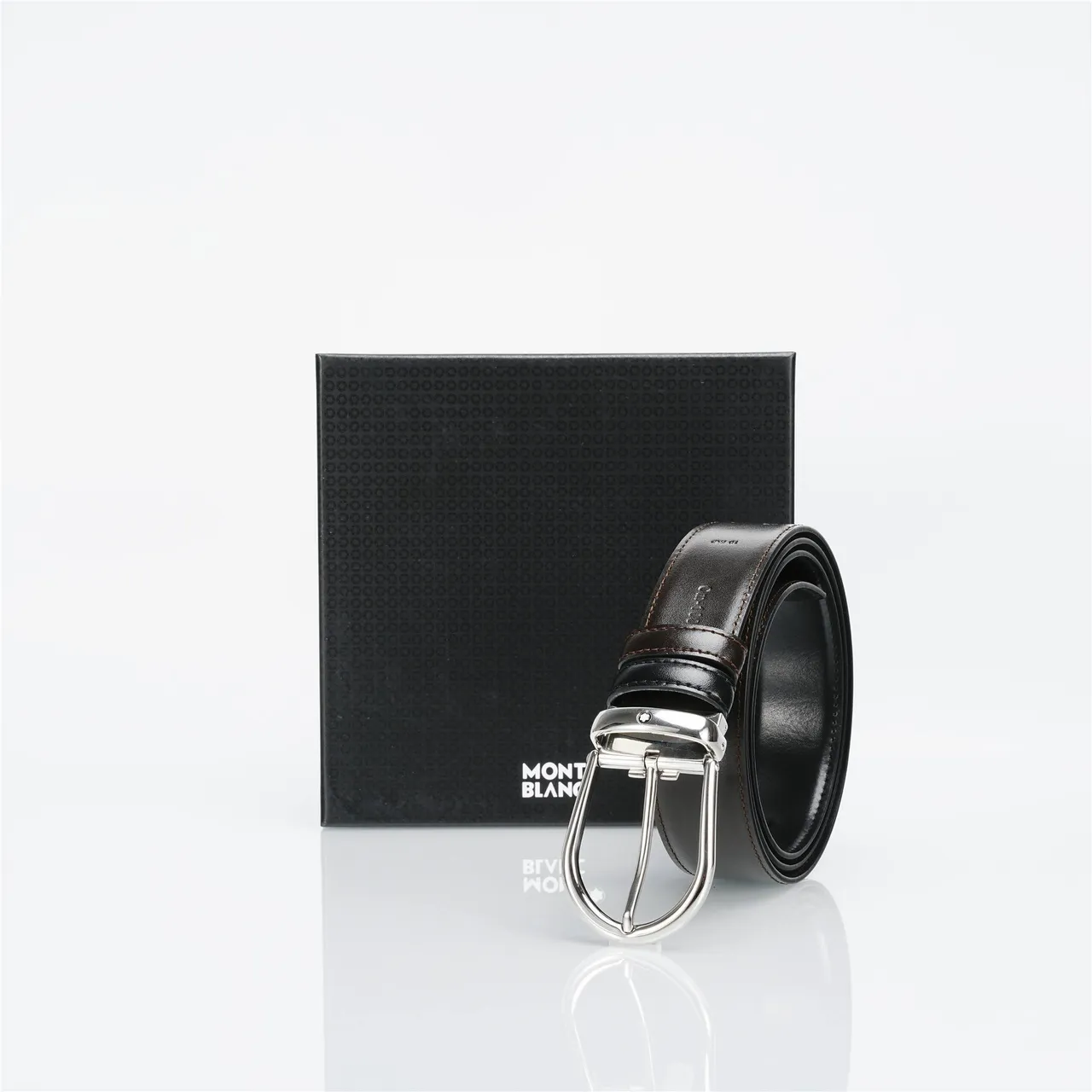 Brown Silver Reversible Polished Buckle Leather Belt 5