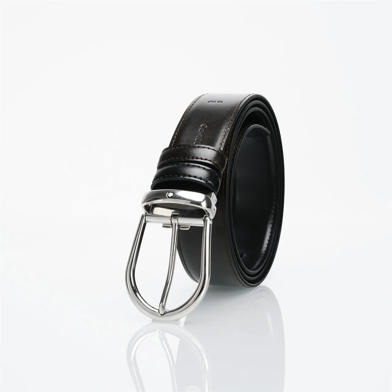 Brown Silver Reversible Polished Buckle Leather Belt 6