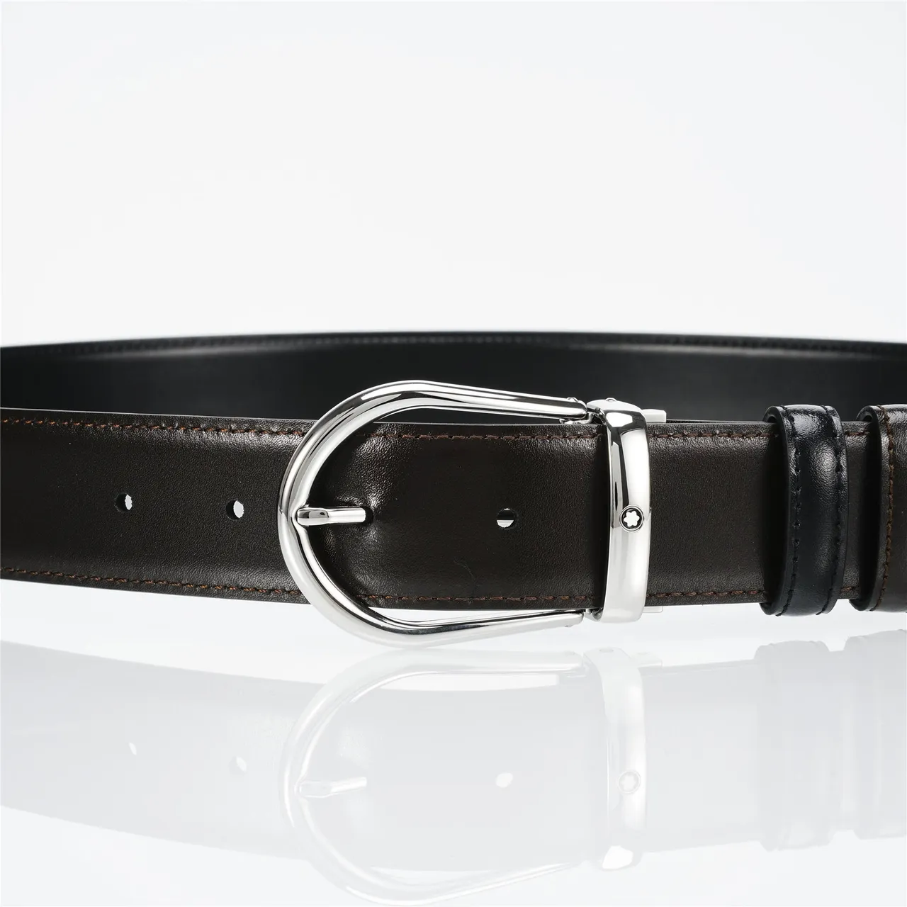 Brown Silver Reversible Polished Buckle Leather Belt 8