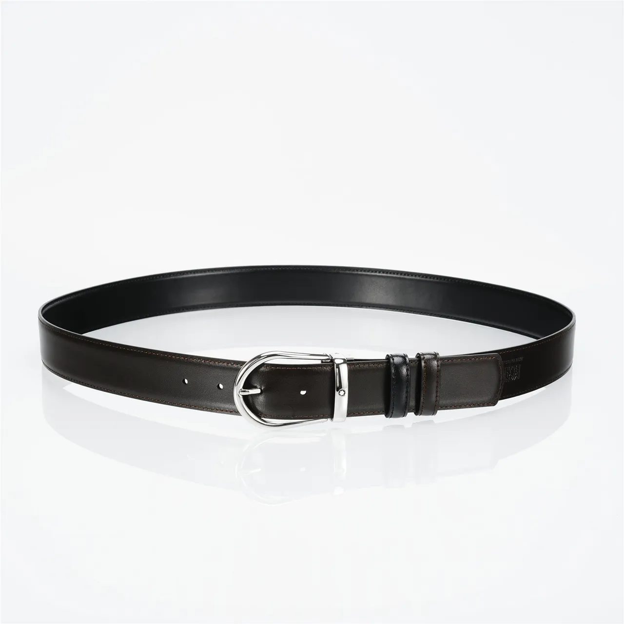 Brown Silver Reversible Polished Buckle Leather Belt 9