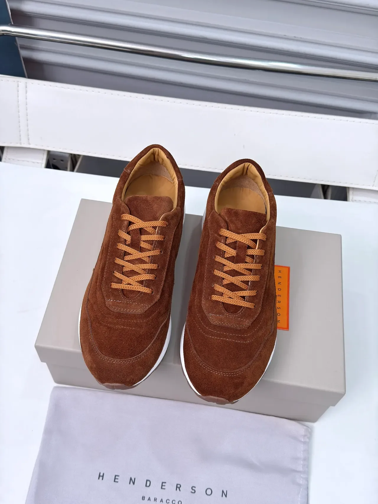 Brown White Suede Upper Chunky Layered Sole Sneakers 5