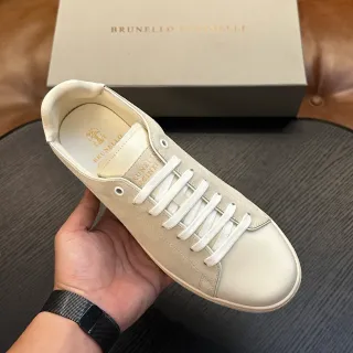 Brunello Cucinelli Tênis Lifestyle de Camurça e Couro Bege e Creme