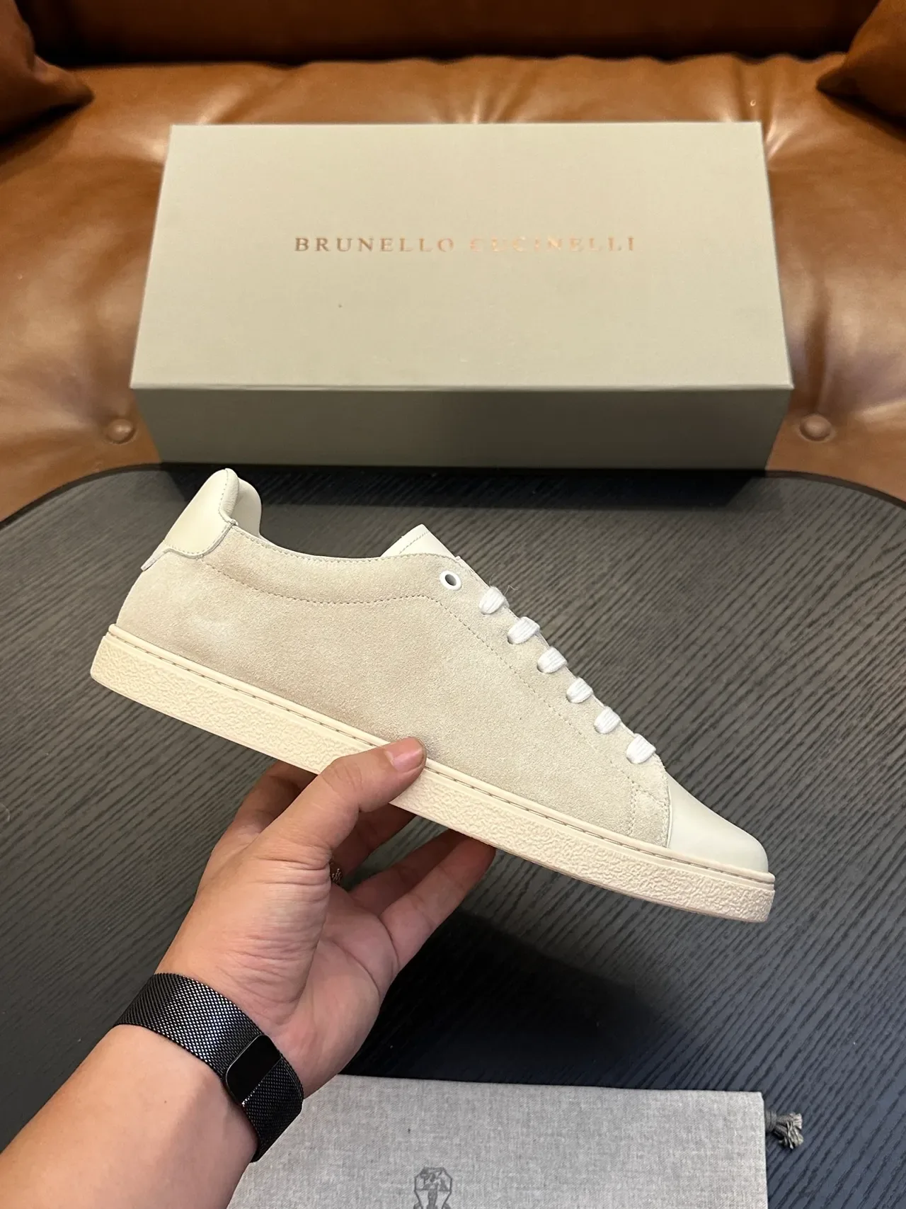 Brunello Cucinelli Beige Suede and Cream Leather Lifestyle Sneakers 2