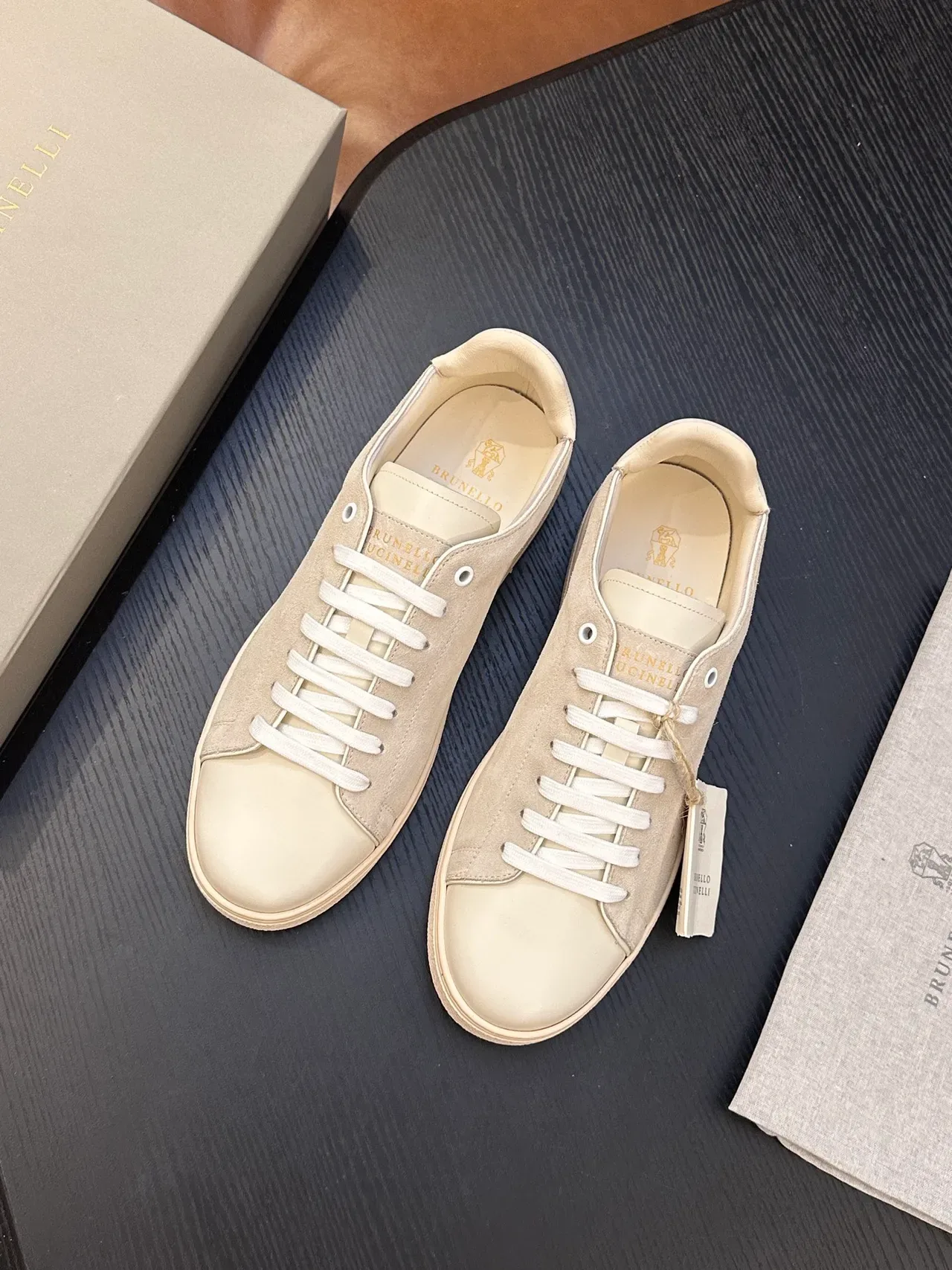 Brunello Cucinelli Beige Suede and Cream Leather Lifestyle Sneakers 3