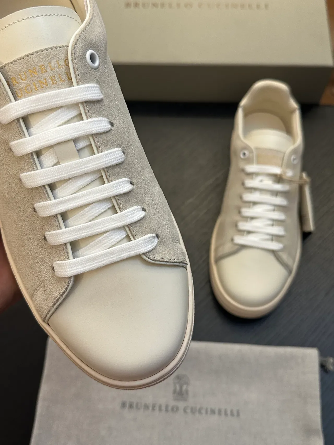 Brunello Cucinelli Beige Suede and Cream Leather Lifestyle Sneakers 6