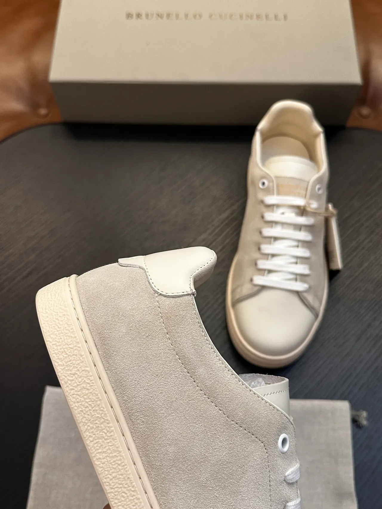 Brunello Cucinelli Beige Suede and Cream Leather Lifestyle Sneakers 7