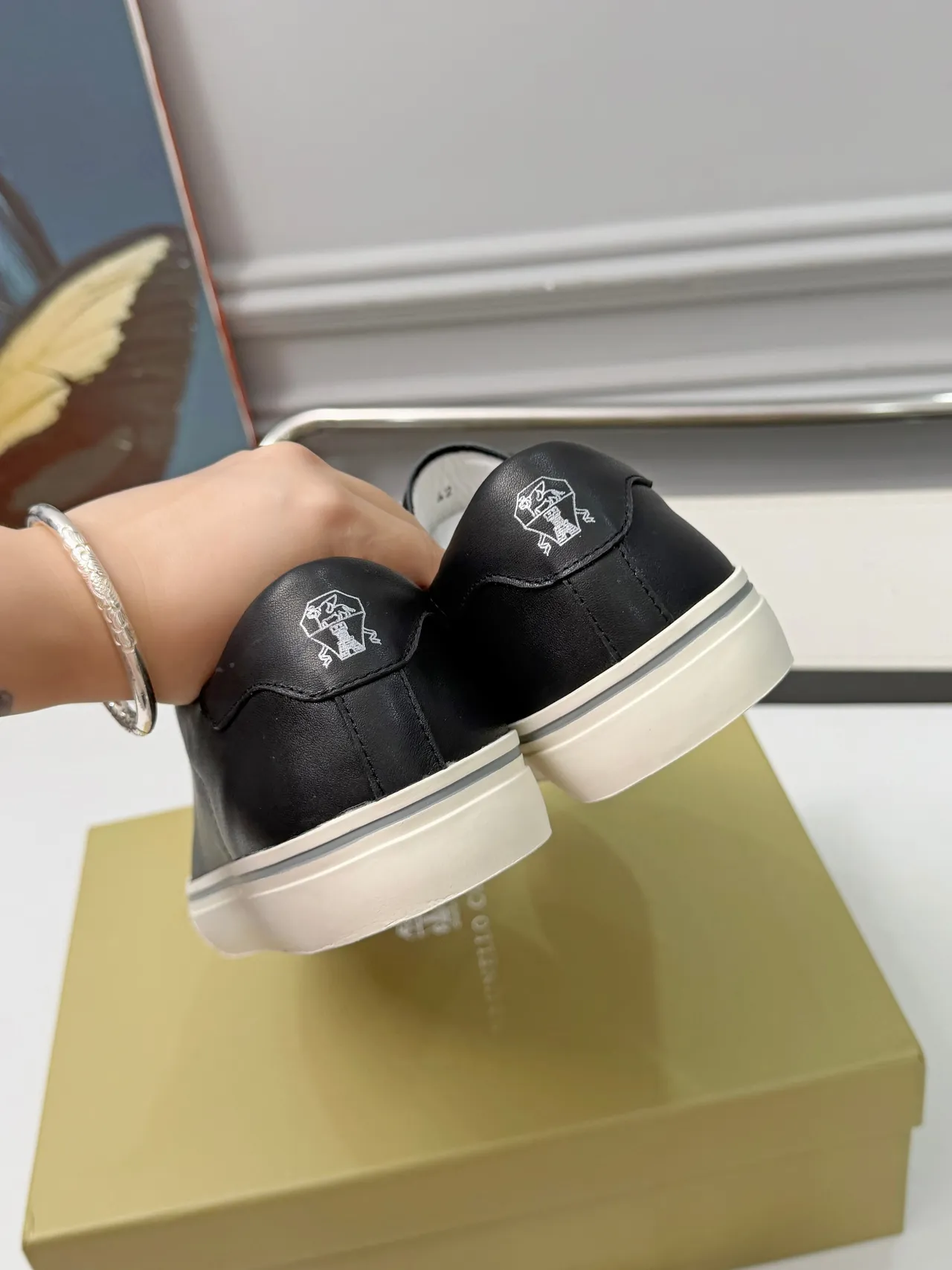 Brunello Cucinelli Black Leather White Lace Lifestyle Sneakers 4