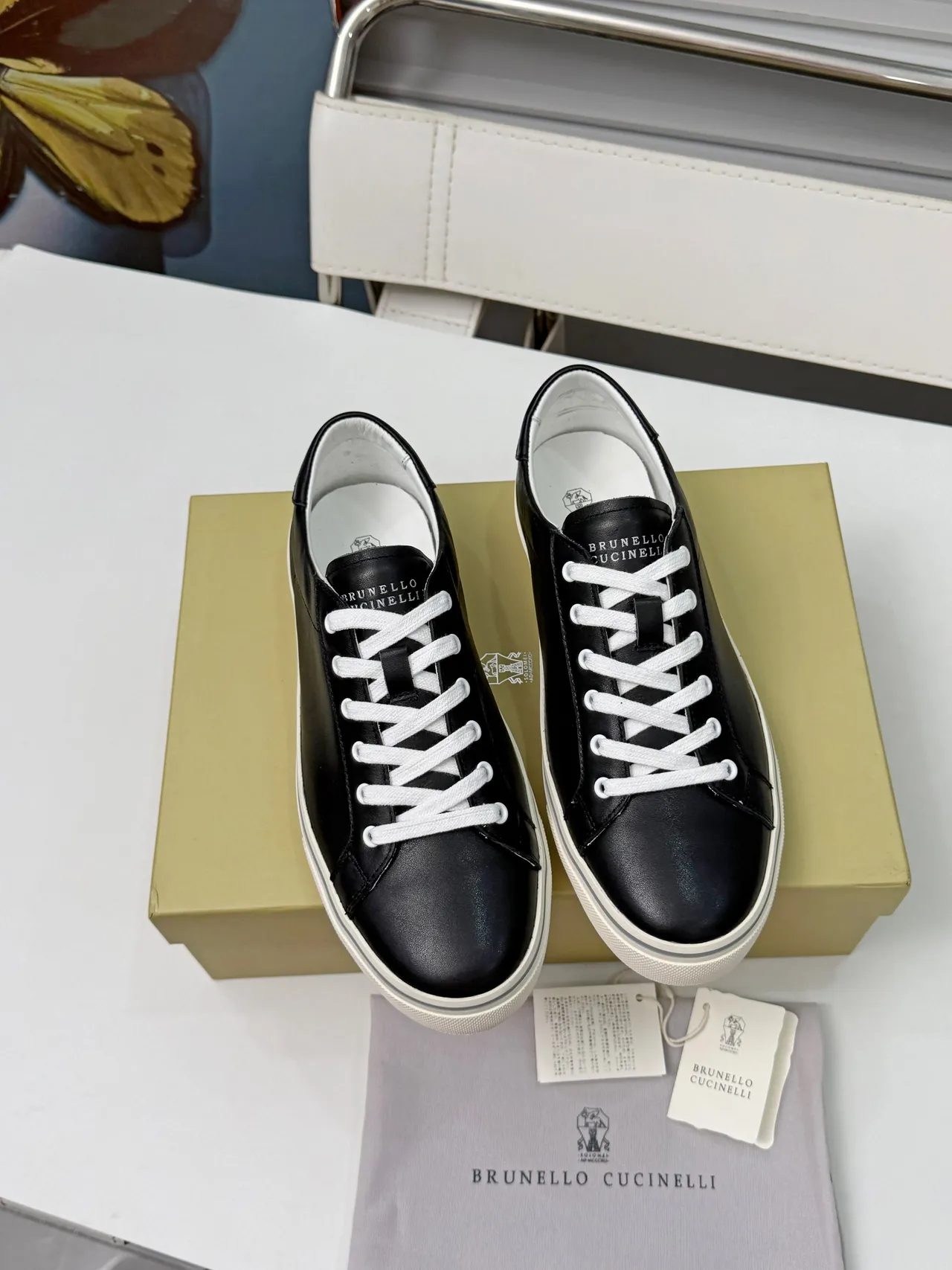 Brunello Cucinelli Black Leather White Lace Lifestyle Sneakers 6