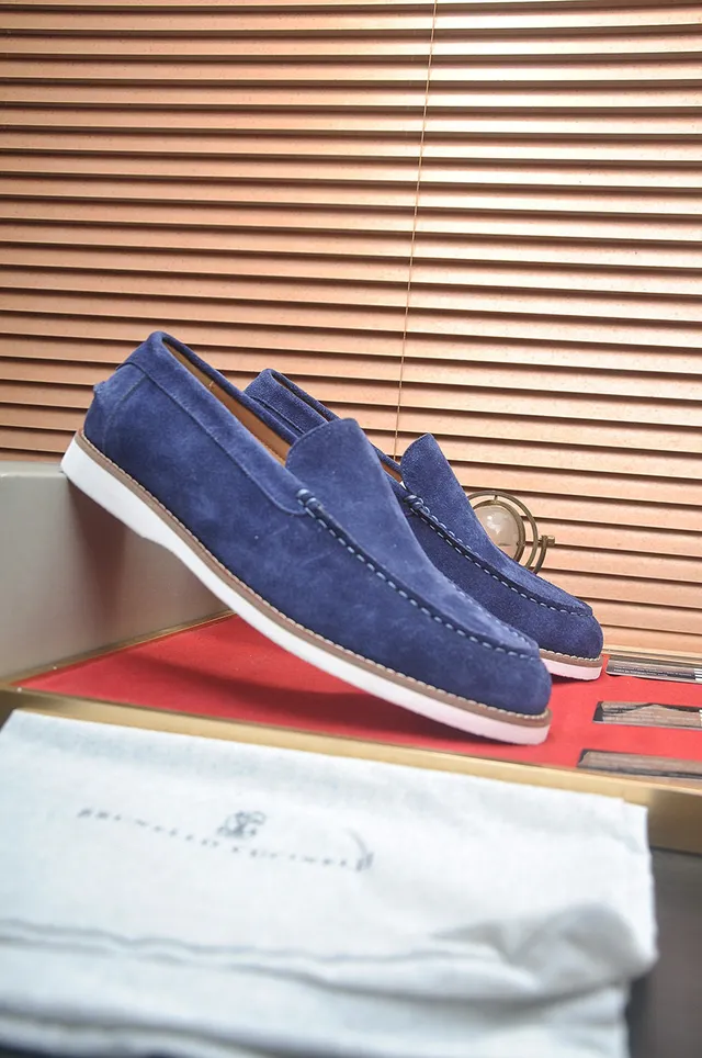 Brunello Cucinelli Blue Beige Suede Upper Moc-Toe Stitching Loafer 3