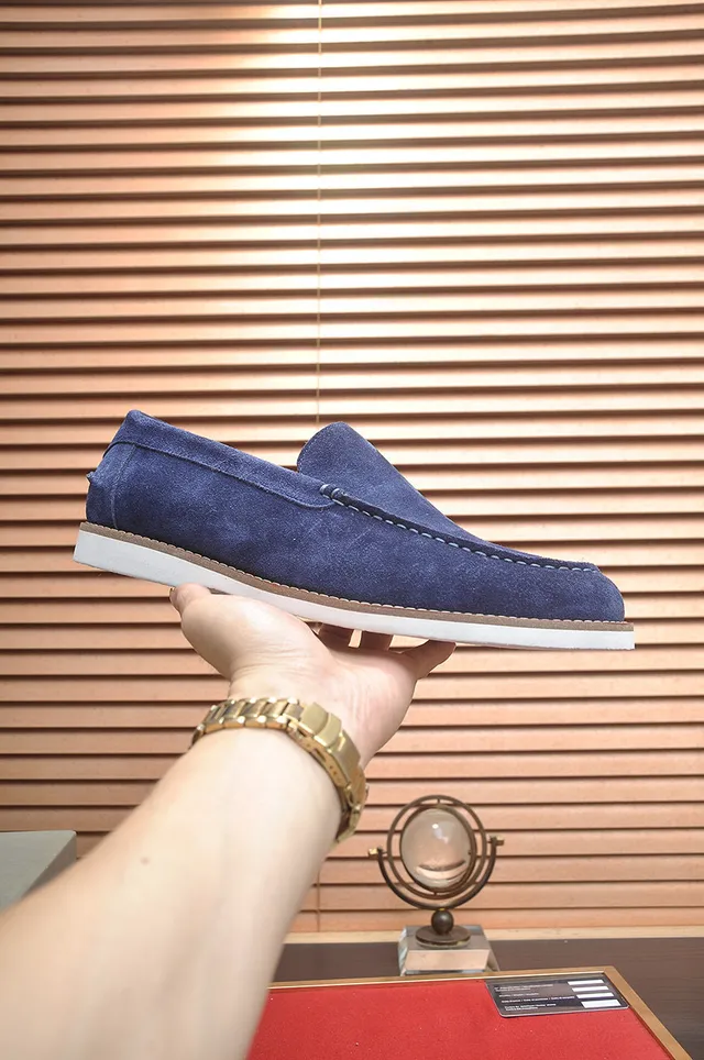 Brunello Cucinelli Blue Beige Suede Upper Moc-Toe Stitching Loafer 4