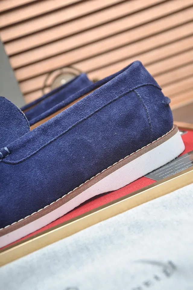 Brunello Cucinelli Blue Beige Suede Upper Moc-Toe Stitching Loafer 9