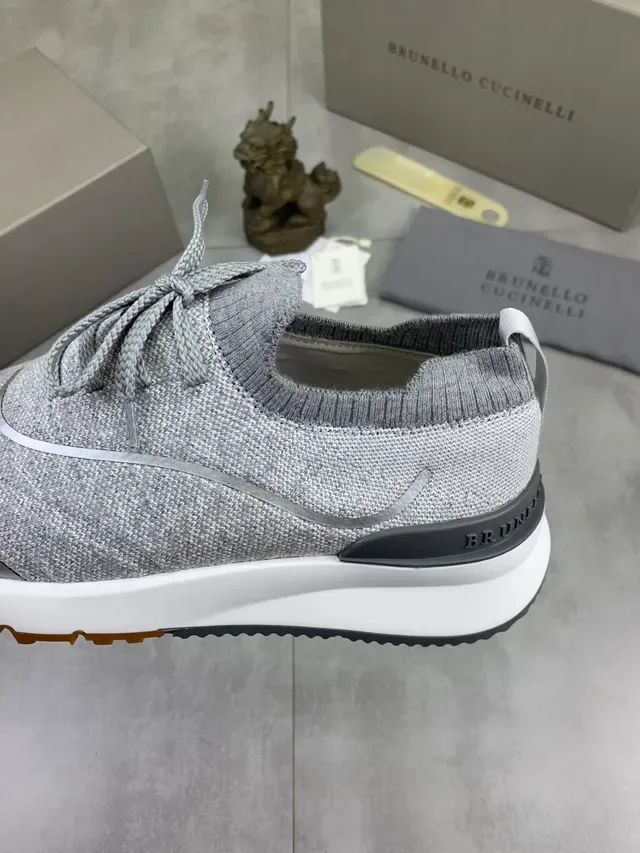 Brunello Cucinelli Gray Silver Knit Upper Metallic Toe Cap Sneakers 4