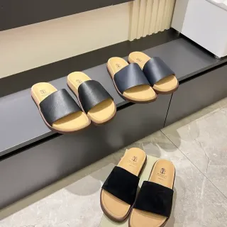 Brunello Cucinelli न्यूनतम एक पट्टा चमड़ा और सुड चप्पल