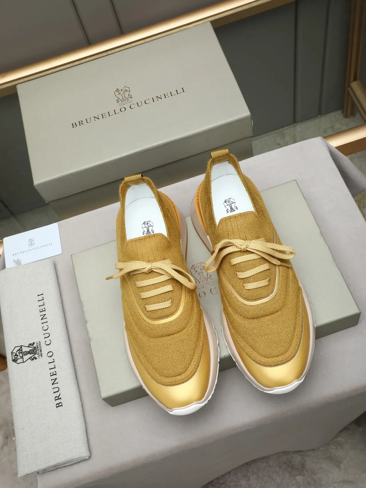 Brunello Cucinelli Mustard Knit Lace-Up Lifestyle Sneaker 2