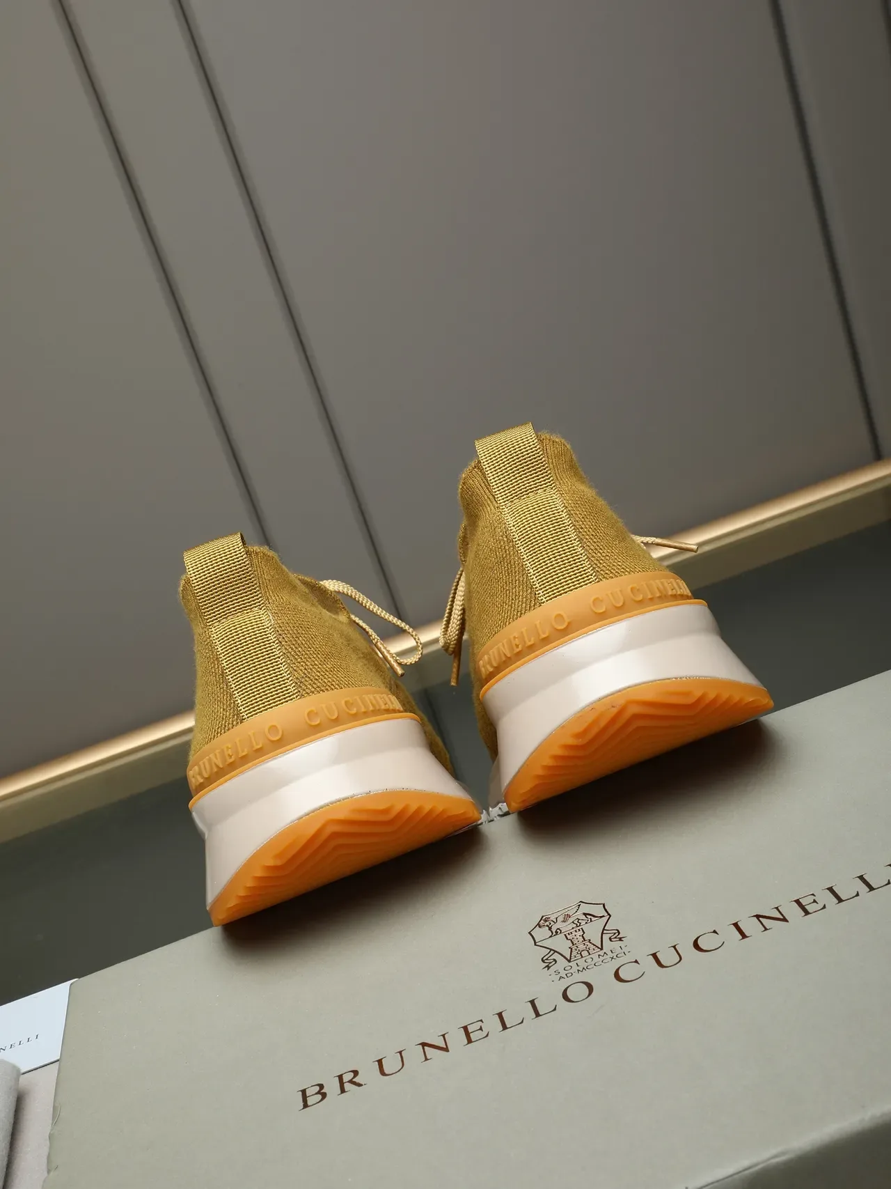 Brunello Cucinelli Mustard Knit Lace-Up Lifestyle Sneaker 3
