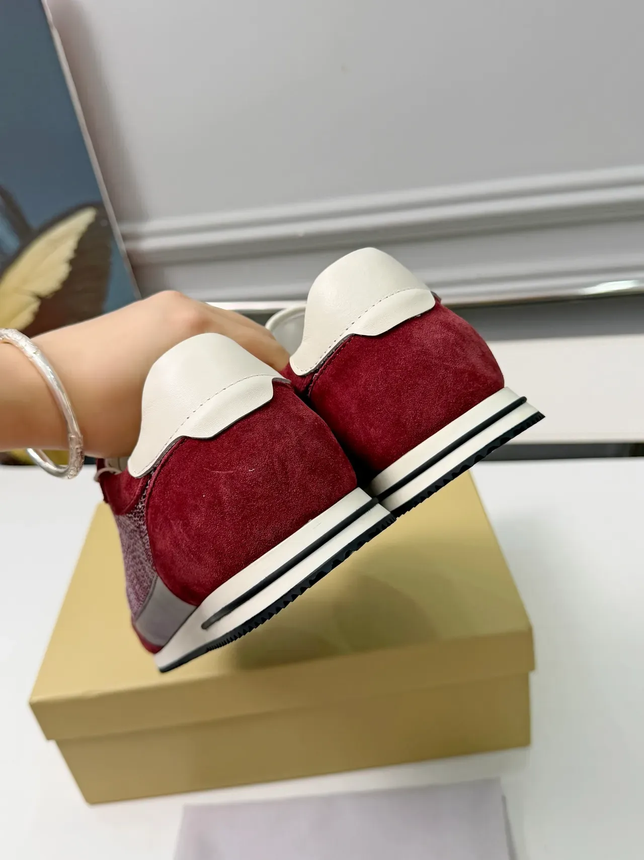 Brunello Cucinelli Red Suede and Mesh Low-Top Lifestyle Sneakers 3