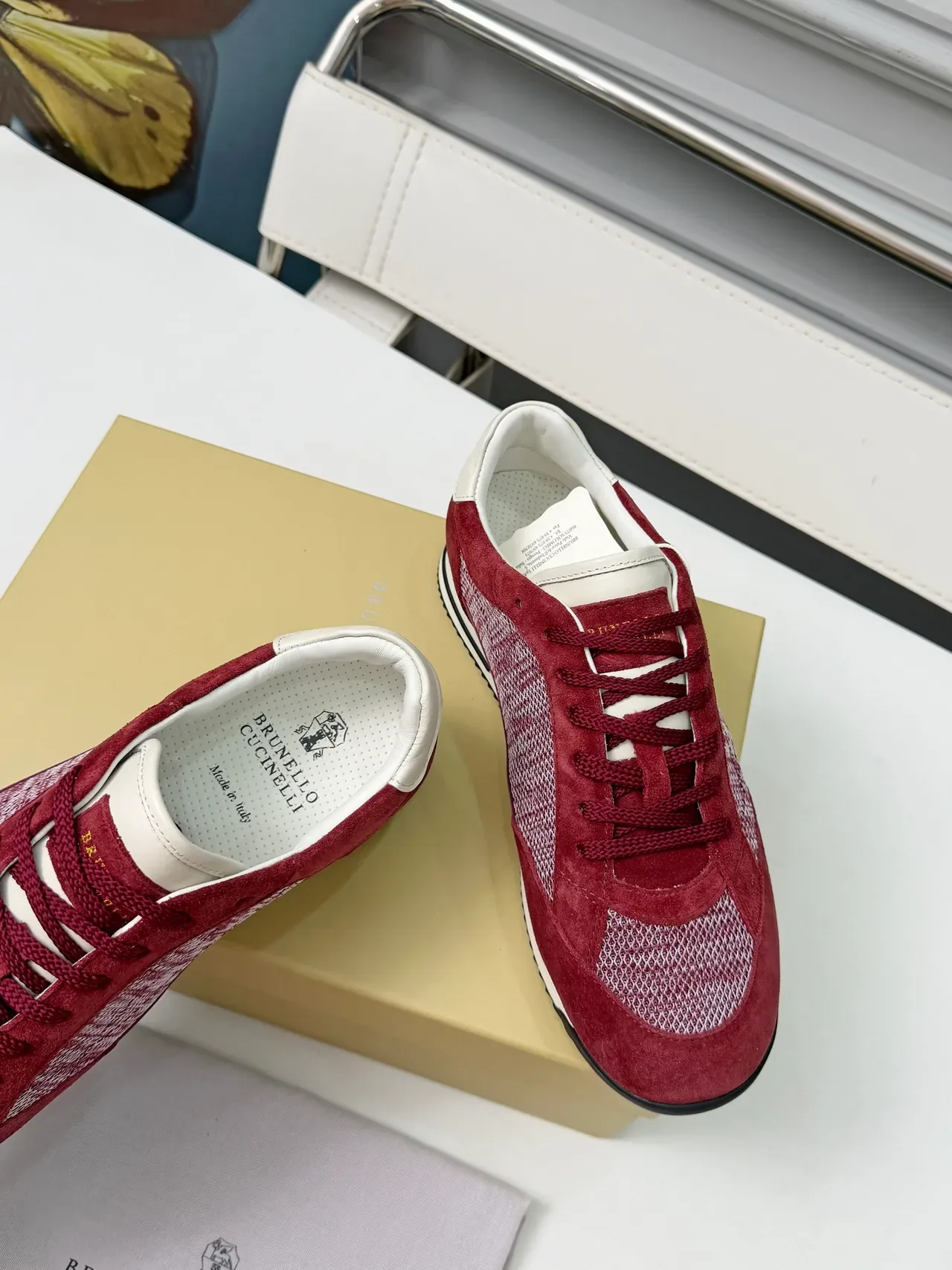 Brunello Cucinelli Red Suede and Mesh Low-Top Lifestyle Sneakers 5